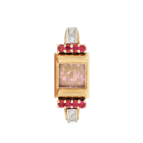 Ruby red colour cz watch charm with platinum plated chain -