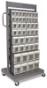 Mobile storage rack with clear flip front parts bins