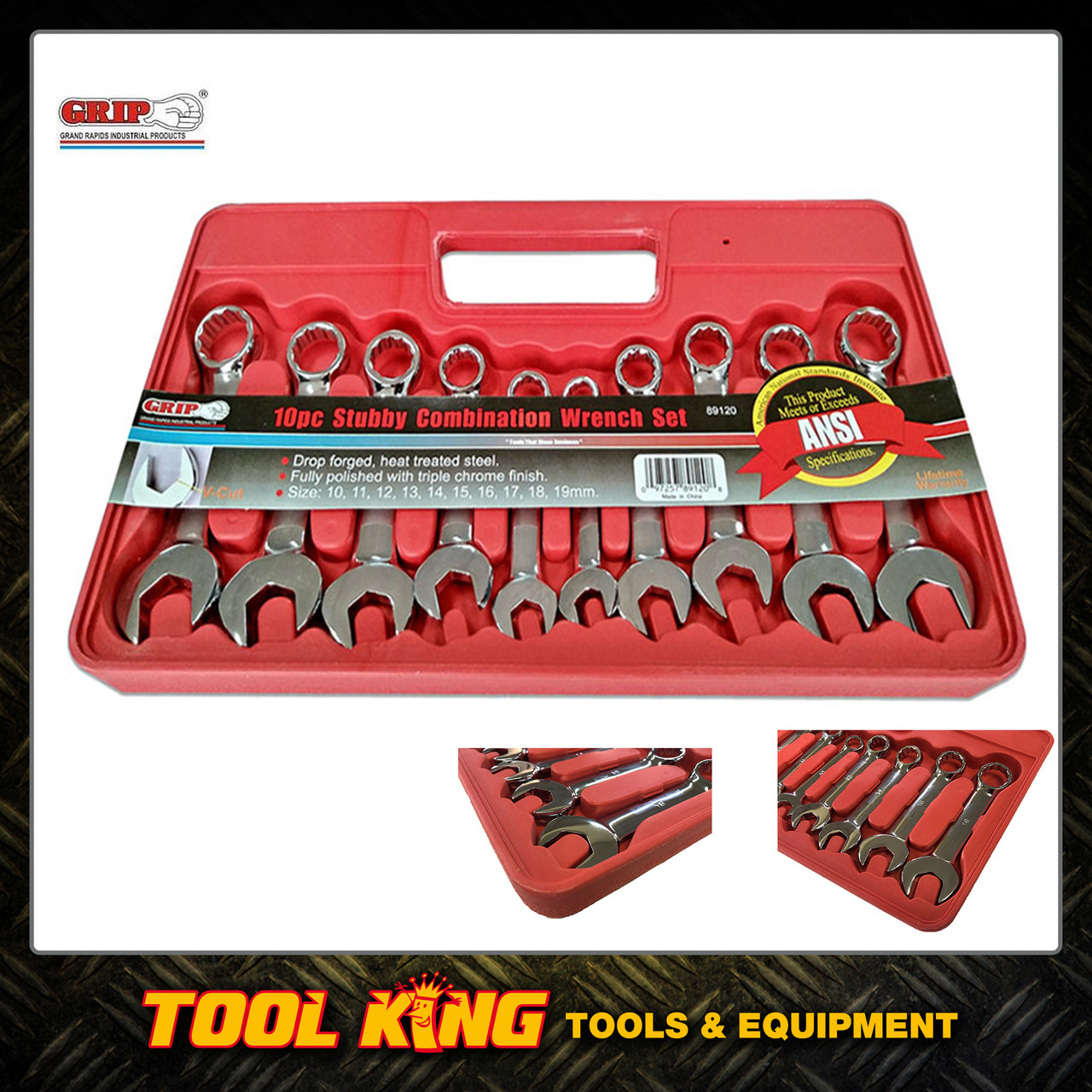 KING 7PC STUBBY COMBINATION WRENCH OPEN RING SPANNER SET SAE HAND TOOL BRAND NEW 