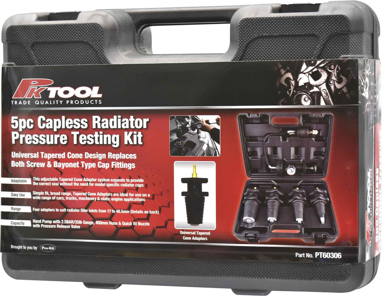 5pc Adjustable Universal Capless Radiator Pressure Testing Kit PT60306