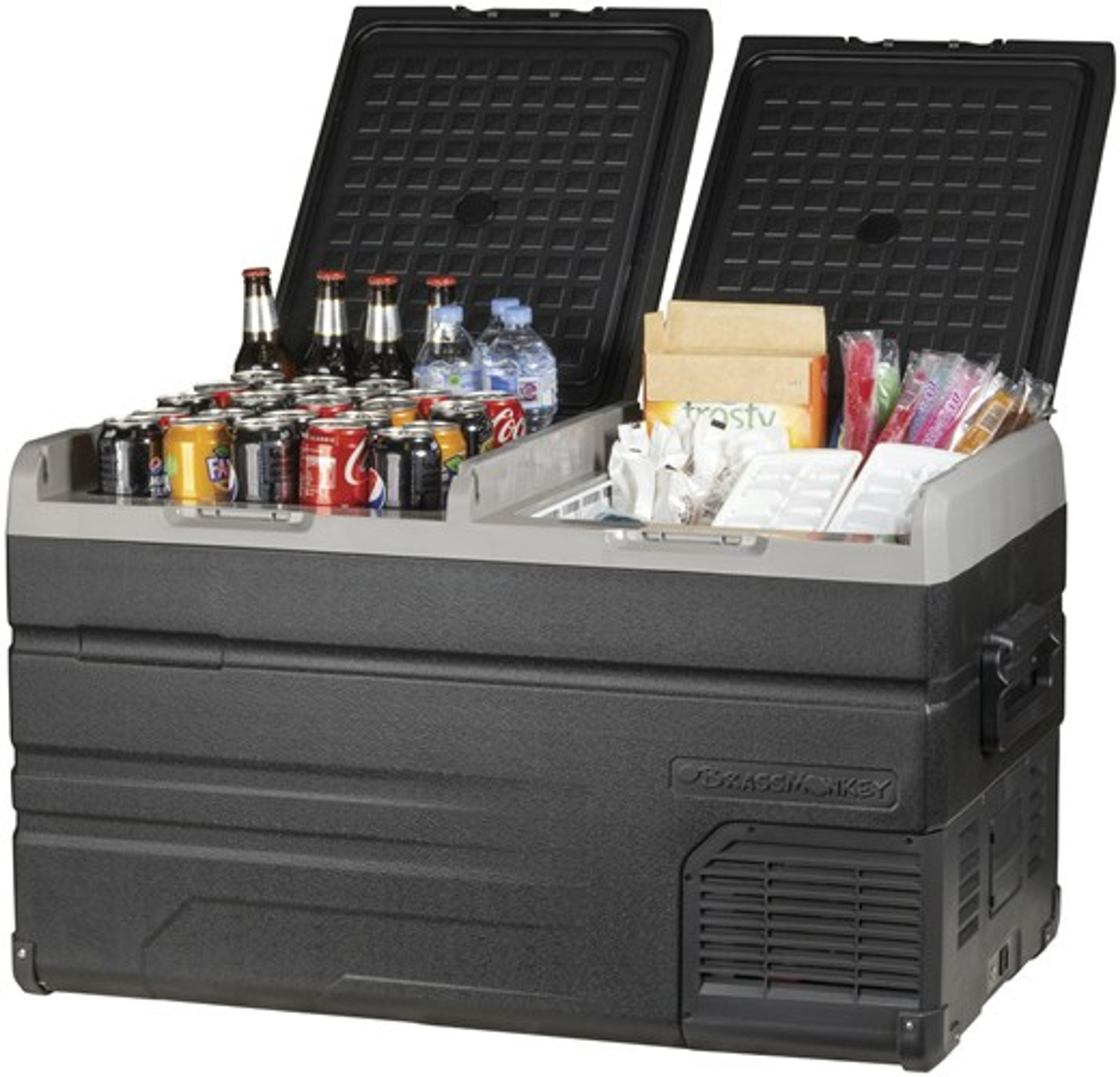 115L Brass Monkey Dual Zone Fridge / Freezer with Solar Charger Board and Battery Compartment