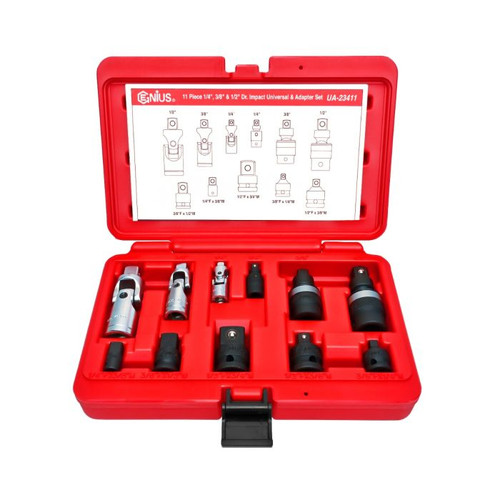 Genius Tools 11pc 1/4", 3/8" & 1/2" Dr. Universal & Adapter Set UA-23411