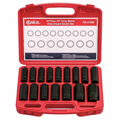 Genius Tools 16pc 1/2"Dr Metric Deep Impact Socket Set TD-416M