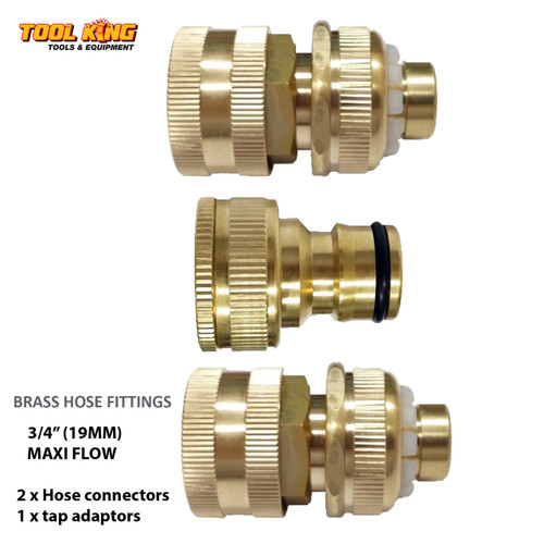 Brass Garden Hose fitting set 3pc 3/4" 19mm  Maxi flow