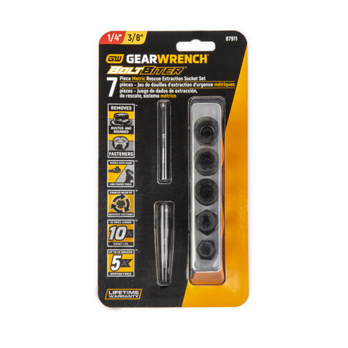 Gearwrench 7pc Bolt Biter damaged nut extractor socket set 87911