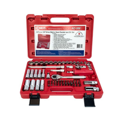 Genius Tools 59pc 3/8" Dr. Metric Hand Socket & Bit Set AC-359