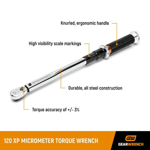 Gearwrench 1/4” Dr 120XP™ Micrometer Torque Wrench 30-200 in/lbs 85171