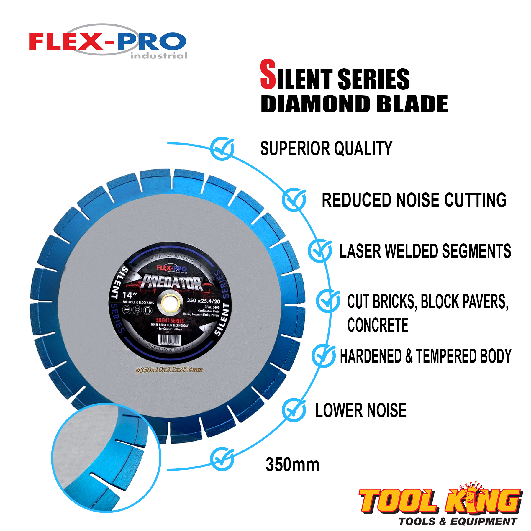 Flexpro 14" 350mm Silent Diamond Saw blade Noise reduced cutting