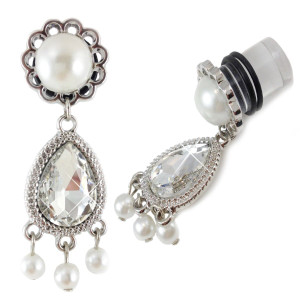 Dangle Plugs CZ and Pearl Front and side