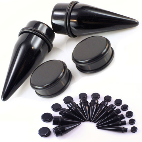 Large Gauge Black Acrylic with Acrylic Plugs 10mm - 25mm (00G - 1")