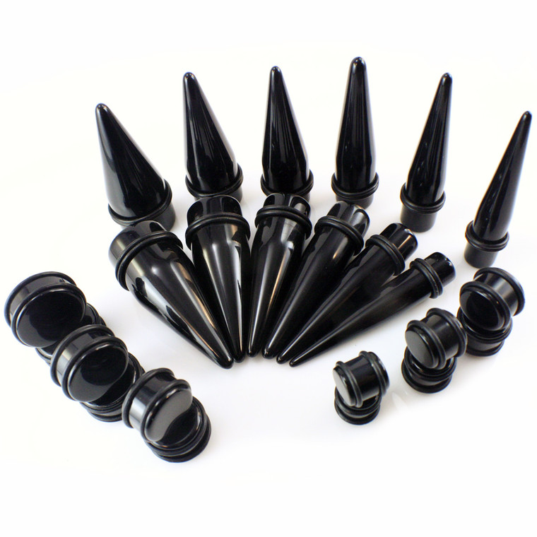 Large Gauge Black Acrylic with Acrylic Plugs 10mm - 25mm (00G - 1")
