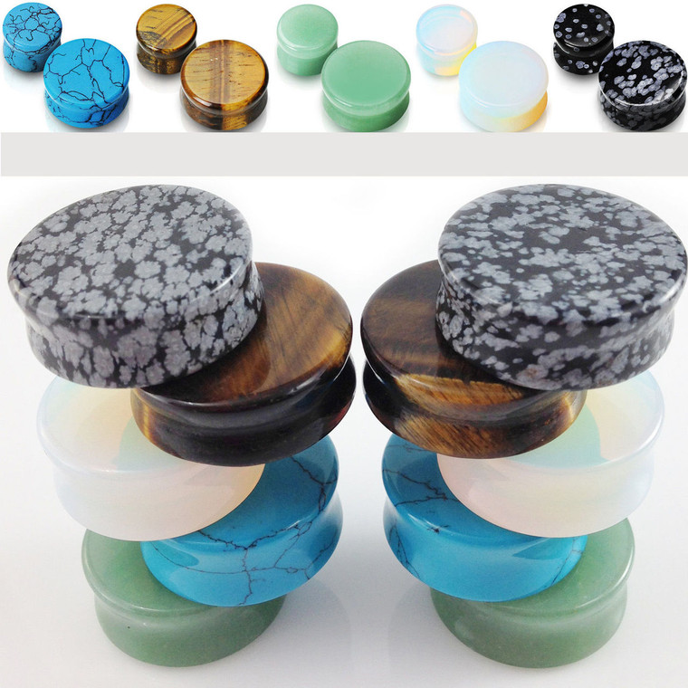 Double flared semi precious stone plugs