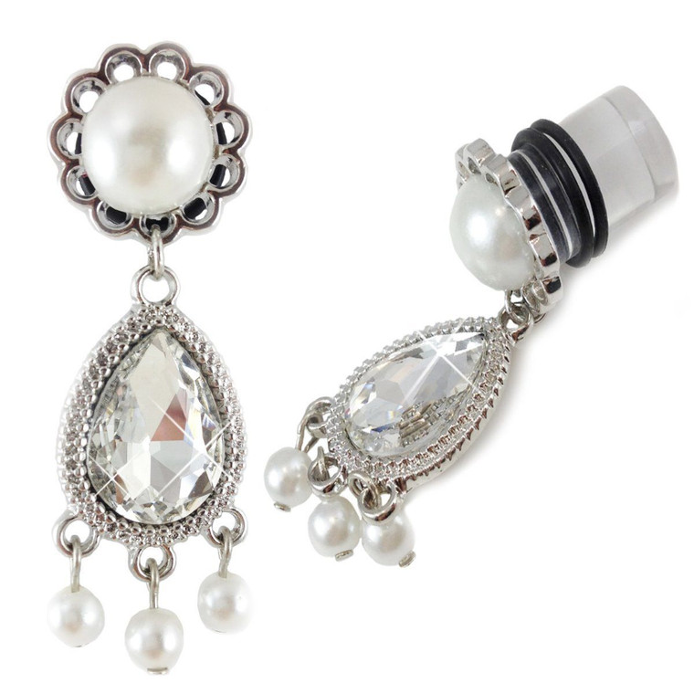 Dangle Plugs CZ and Pearl Front and side