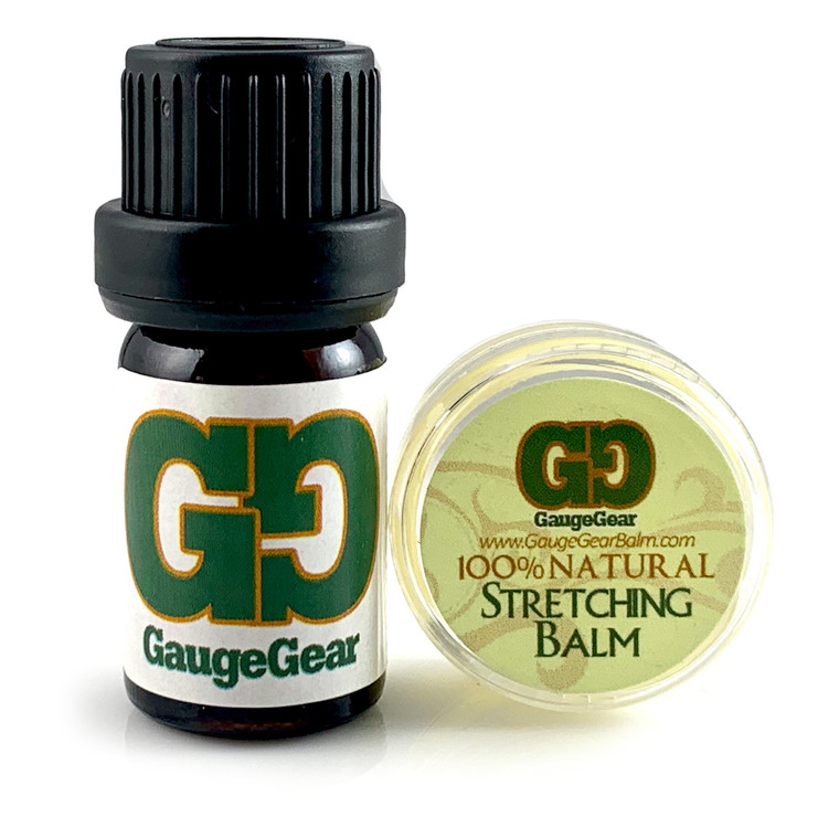 Mini Gauge Gear Balm & Blend Aftercare Set - 0.15 oz Ear Stretching Balm | 5 mL Daily Conditioining Oil | Use for Stretched Ears, Piercings