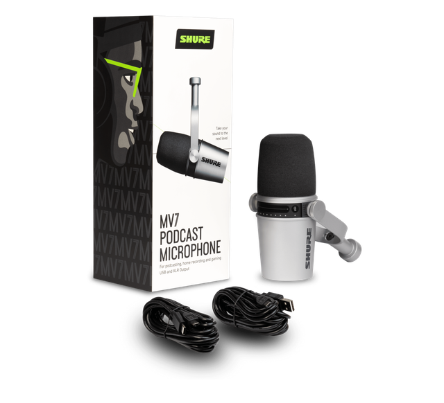 Shure MV7 XLR/USB Dynamic Podcast Microphone - Silver (MV7-S) | Northeast Music Center Inc.