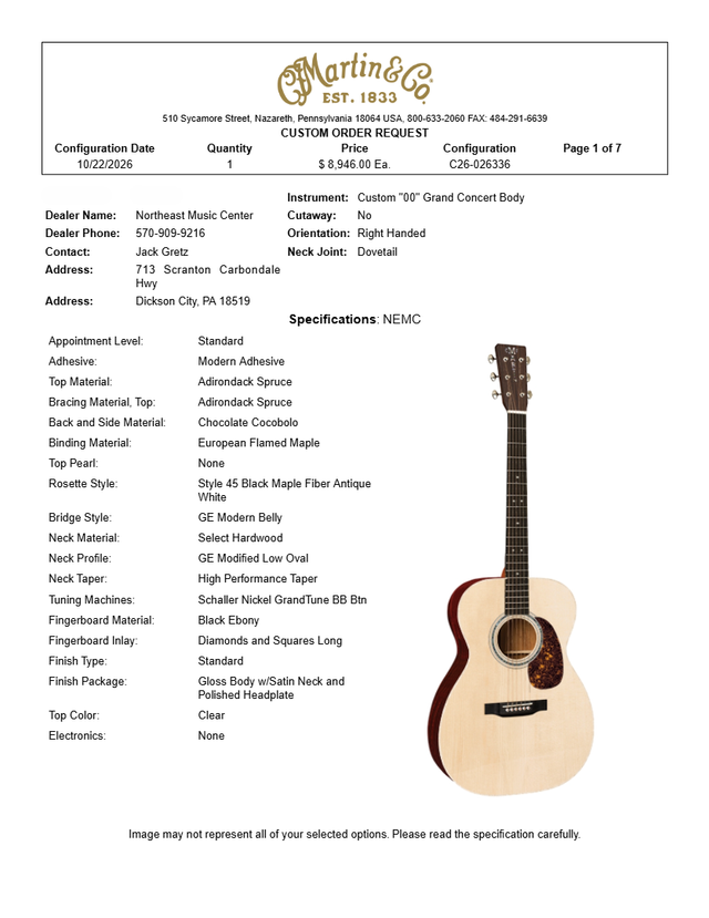 Martin Custom ''00'' Grand Concert Body Chocolate Cocobolo (Pre-Order)| Northeast Music Center Inc.
