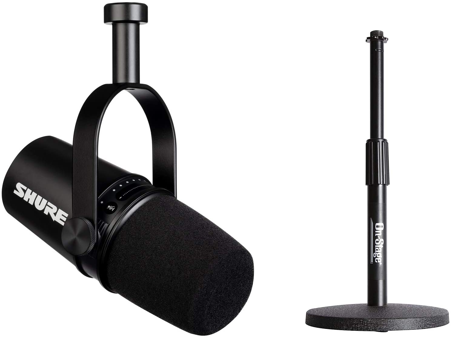 Shure MV7 w/ On Stage Desktop Mic Stand & 6-Foot Mic Cable