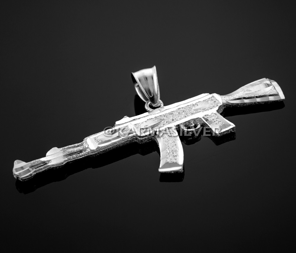 Solid Sterling Silver AK-47 Rifle Gun DC Pendant | Karma Silver