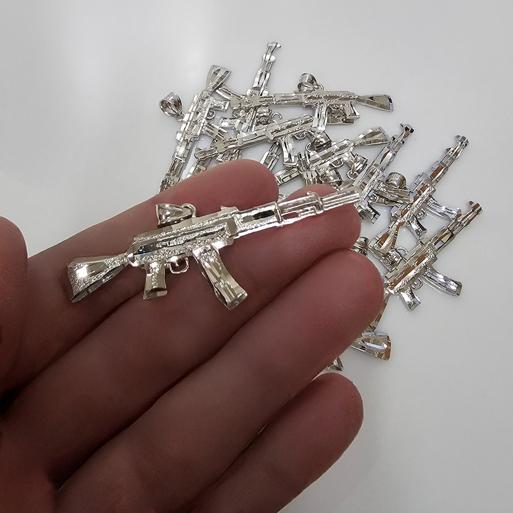 Solid Sterling Silver AK-47 Rifle Gun DC Pendant | Karma Silver