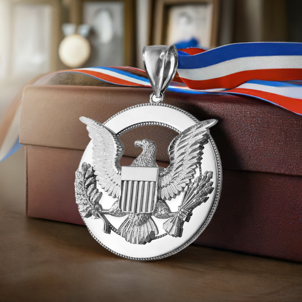 Sterling Silver Seal Of US President American Eagle Medal Pendant