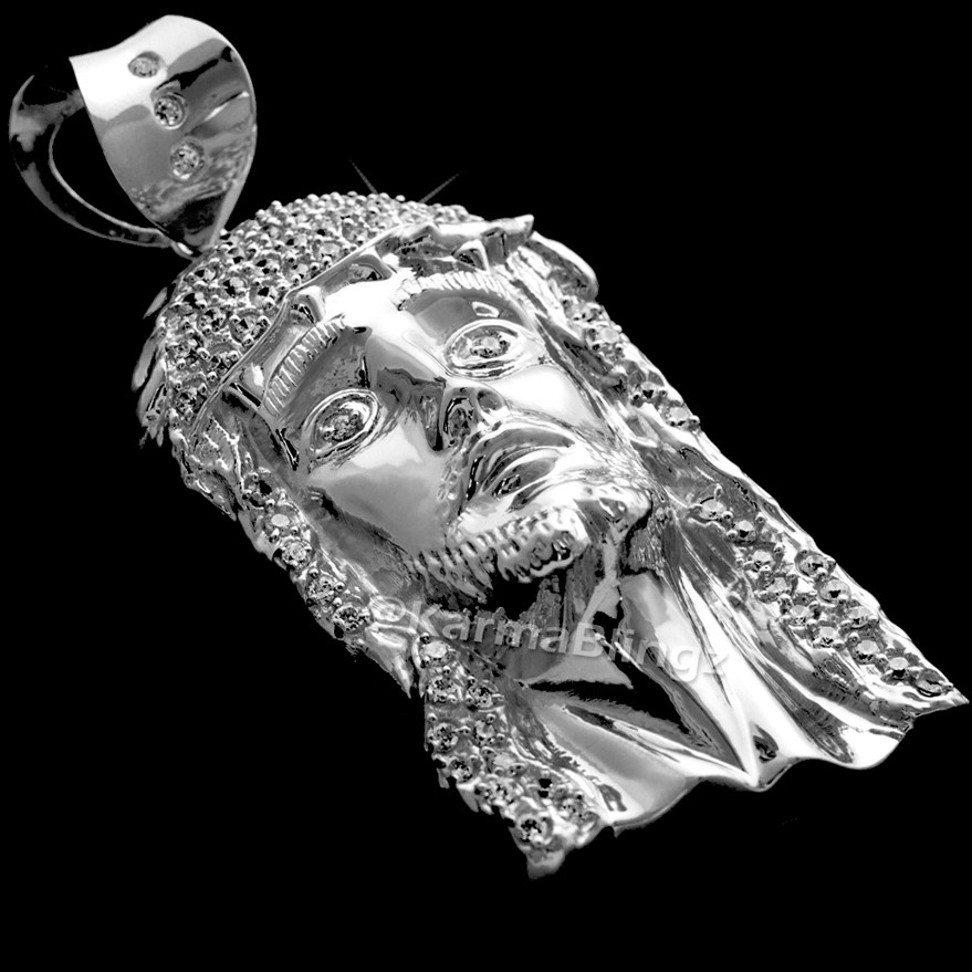 Iced Out Sterling Silver Jesus Piece Men's Large Hip-Hop CZ Pendant