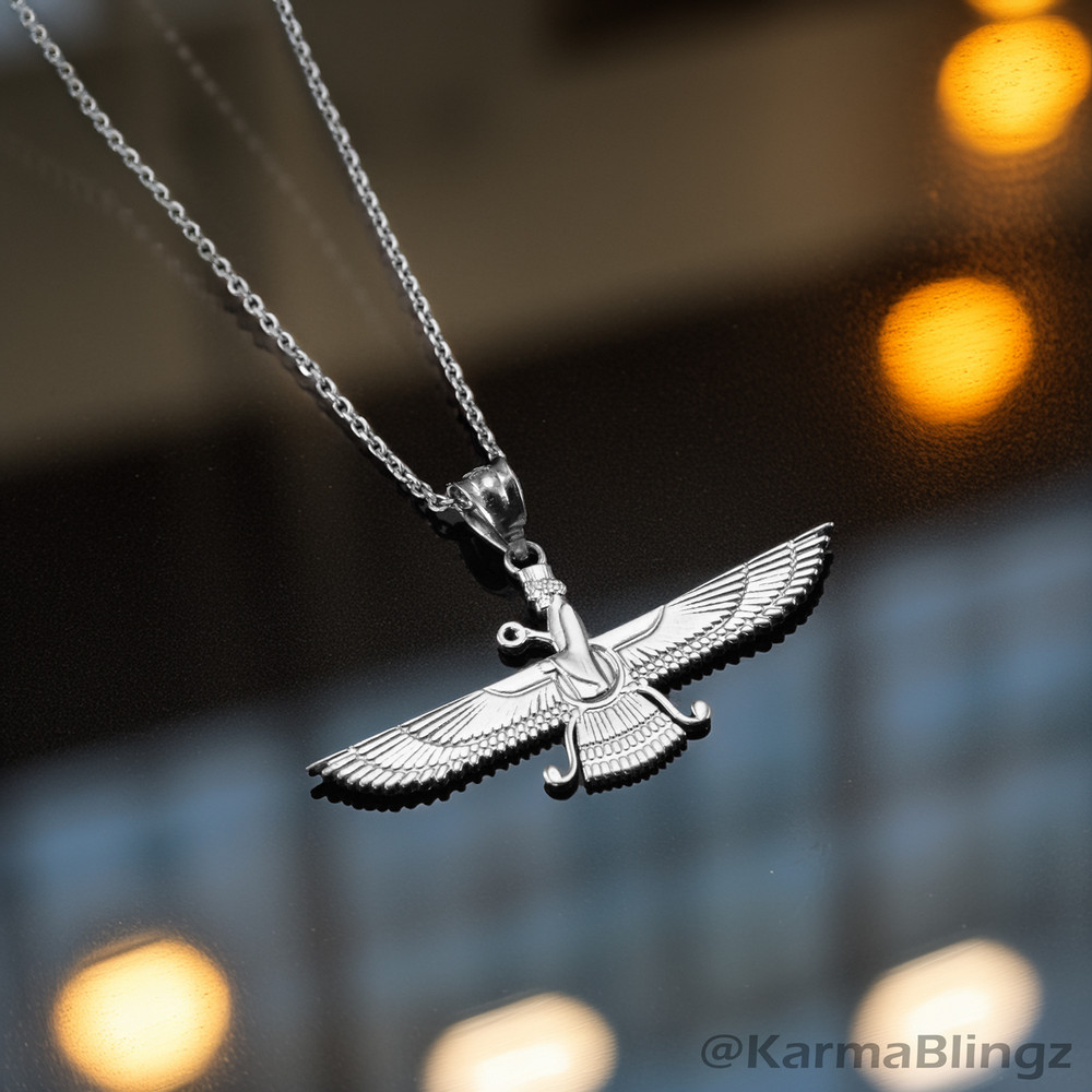 Sterling Silver Faravahar Womens Pendant Necklace