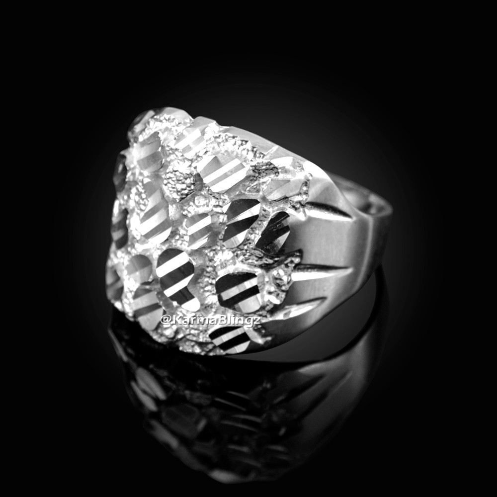 Sterling Silver Textured Nugget Mens Ring