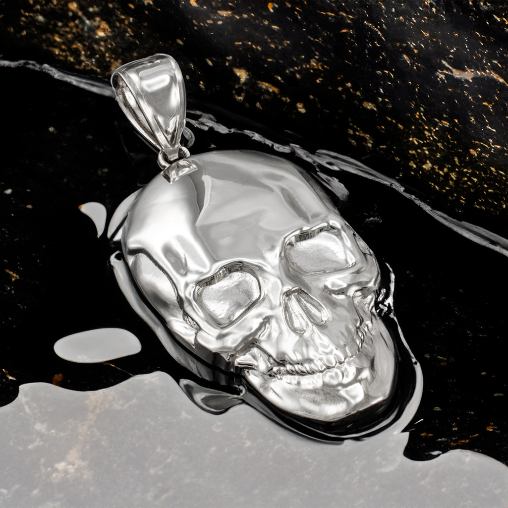 Polished Sterling Silver Mens Skull Pendant