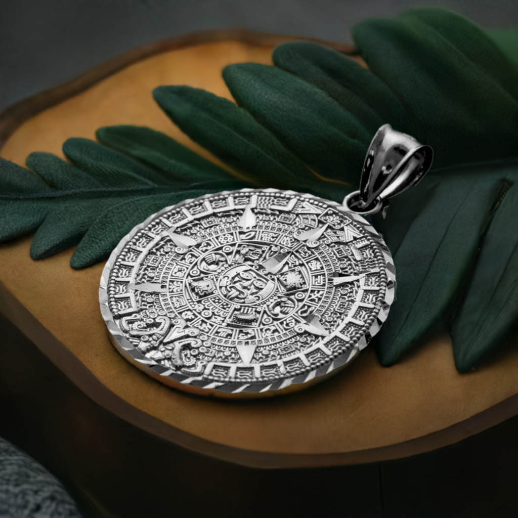 Silver Aztec Mayan Sun Calendar Pendant S/M/L
