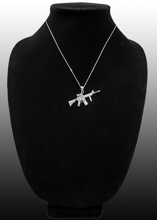 Sterling Silver Assault Rifle Gun Pendant Necklace