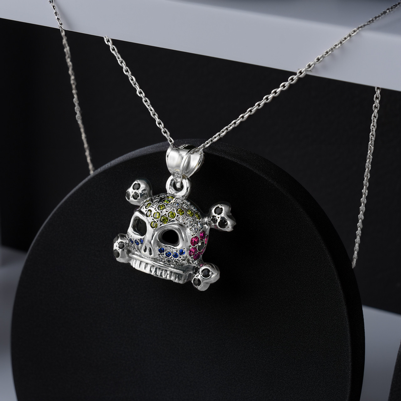 Sterling Silver 3D Skull Pendant | Gothic Sugar Skull with