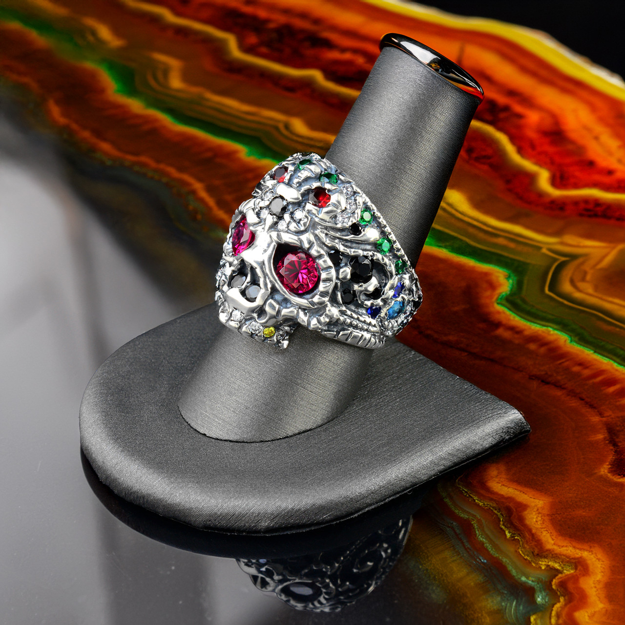 sugar skull ring シルバー925 Calavera Sugar Skull Ring - 925 Sterling Silver – Serpent Forge