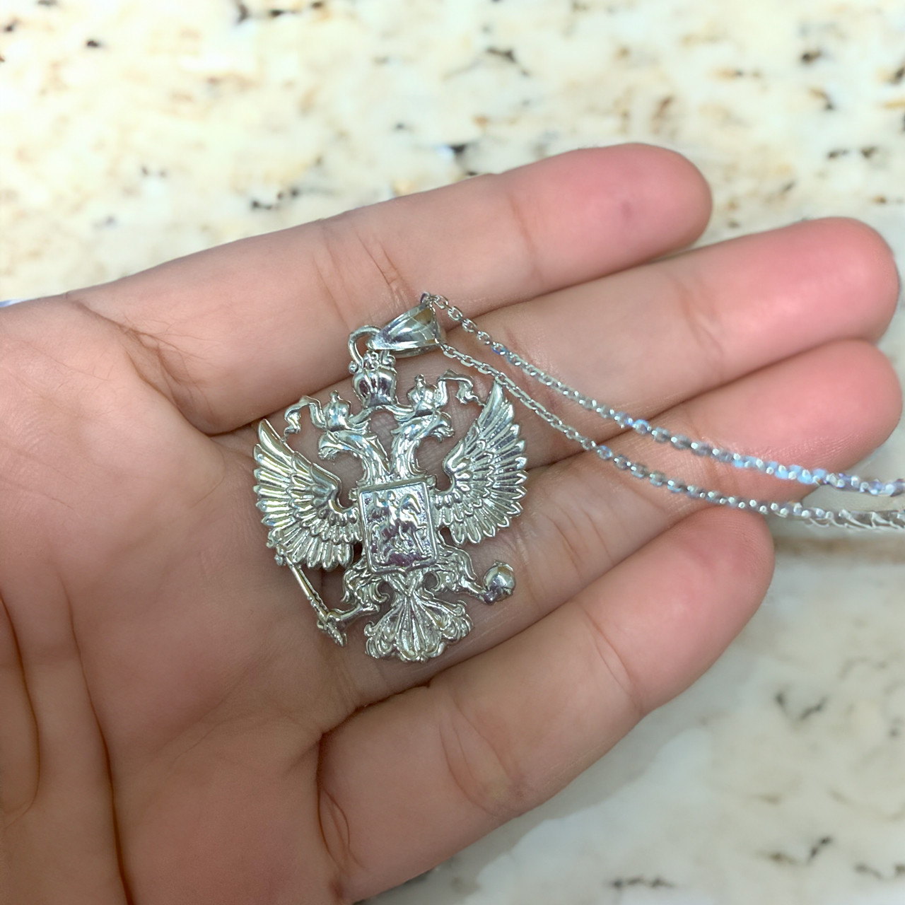 Premium Sterling Silver Russian Coat of Arms Pendant KARMA SILVER