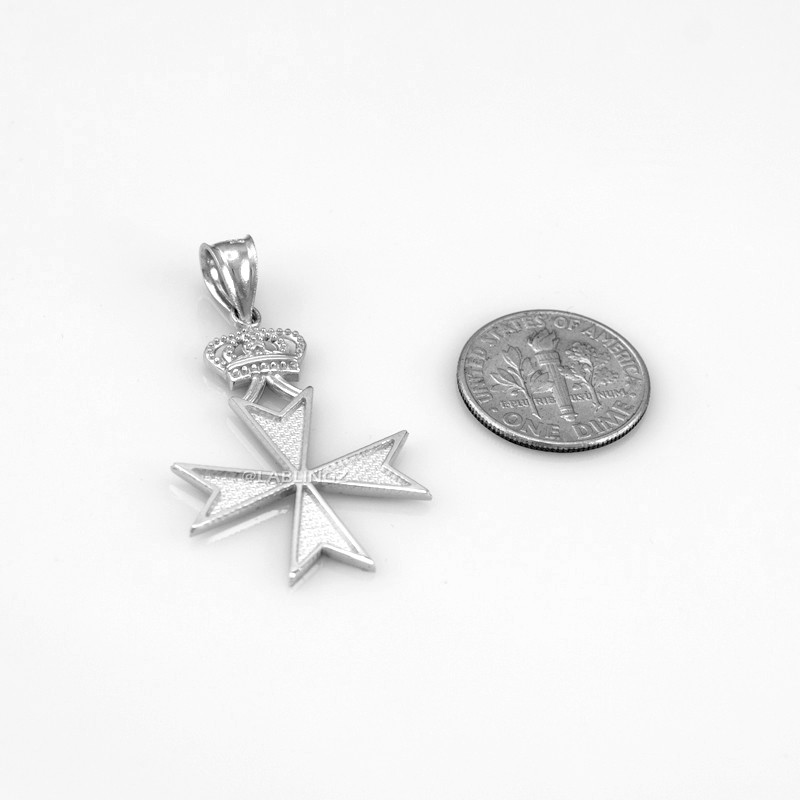 Sterling Silver Maltese Cross Royal Crown Pendant Necklace