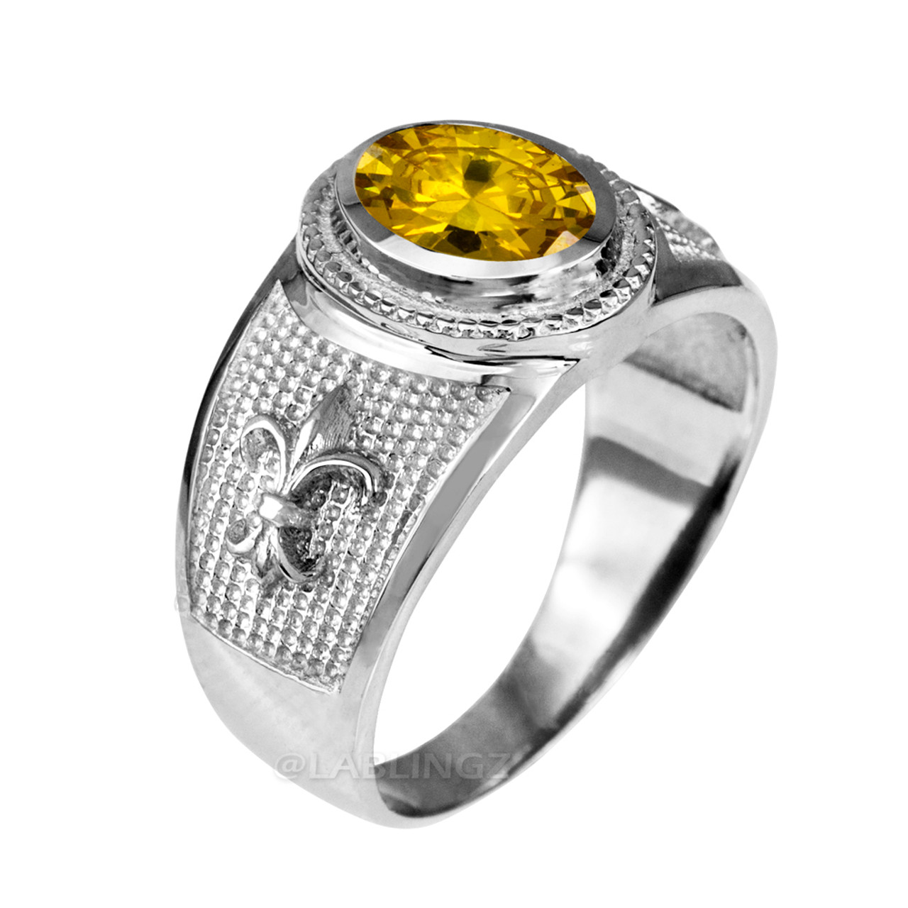 Sterling Silver Fleur De Lis CZ Birthstone Ring.