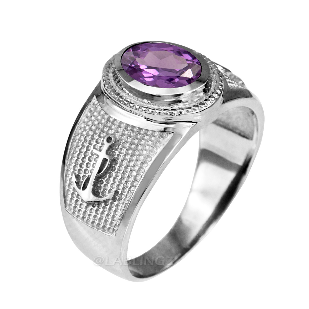 Sterling Silver Mariner Anchor CZ Birthstone Ring