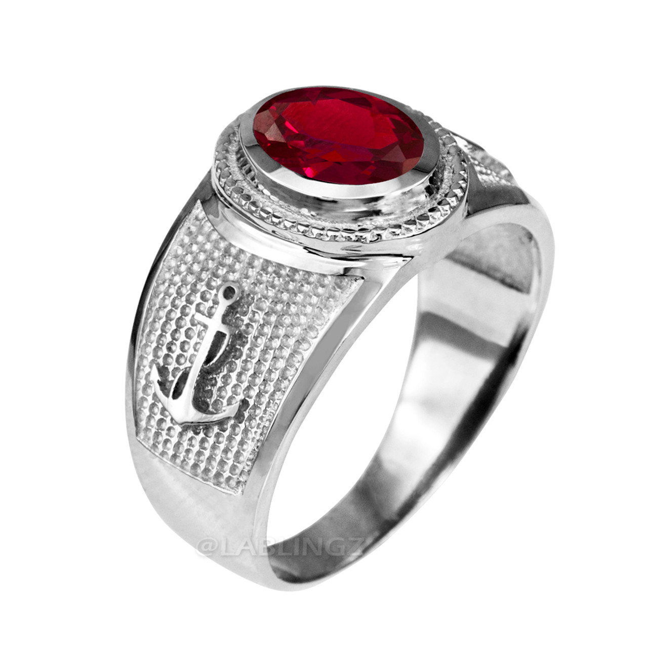 Sterling Silver Mariner Anchor CZ Birthstone Ring