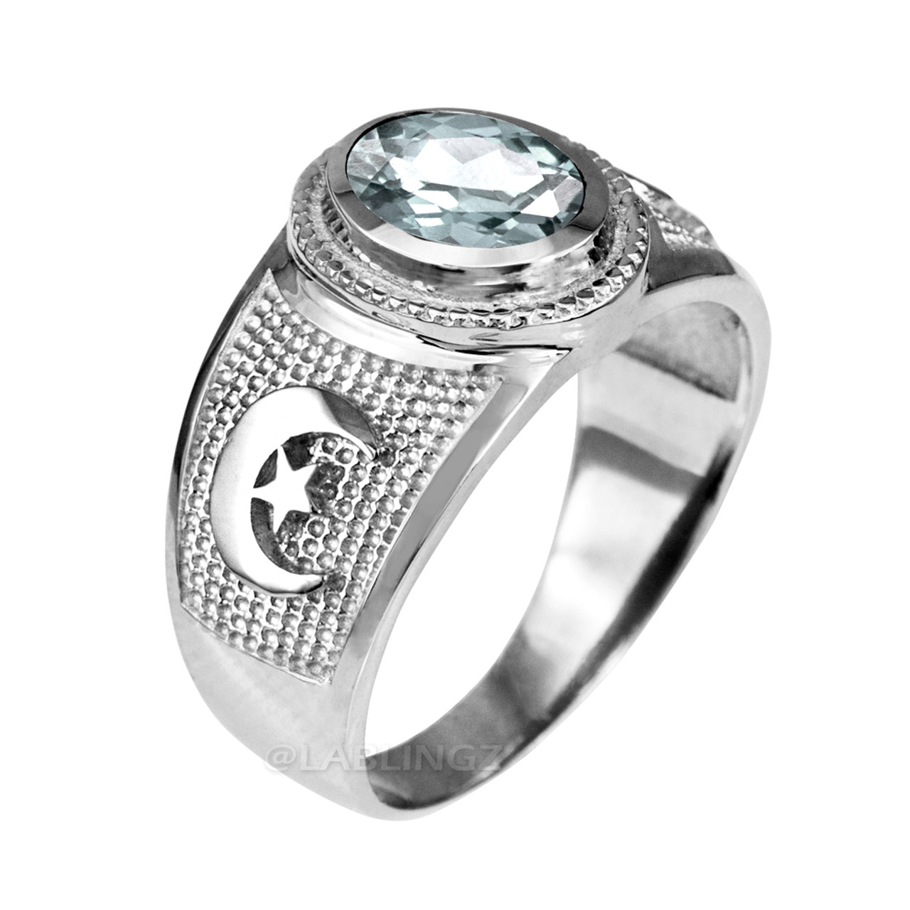 Sterling Silver Islamic Crescent Moon CZ Birthstone Ring