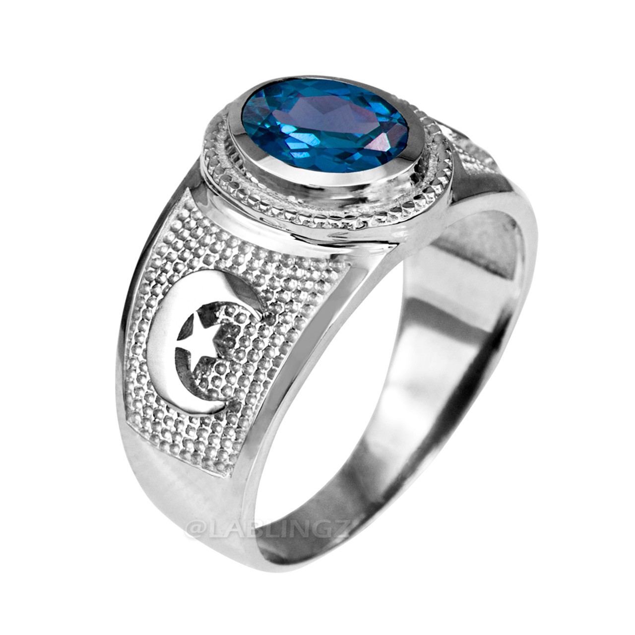 Sterling Silver Islamic Crescent Moon CZ Birthstone Ring