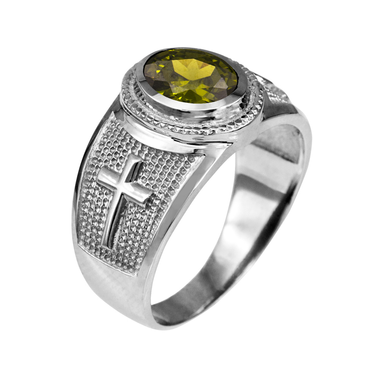 Sterling Silver Christian Religious Cross Band Oval CZ