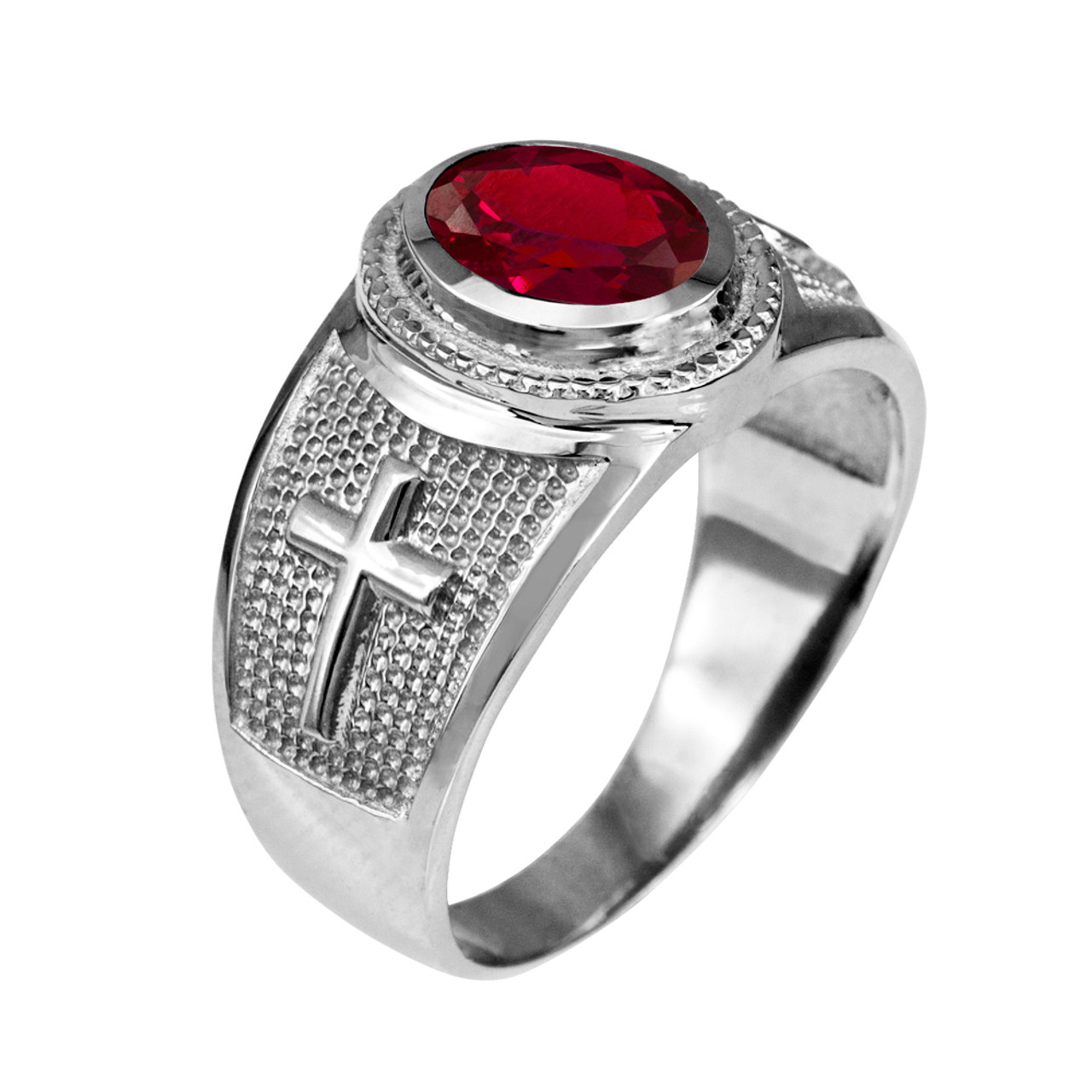 Sterling Silver Christian Religious Cross Band Oval CZ