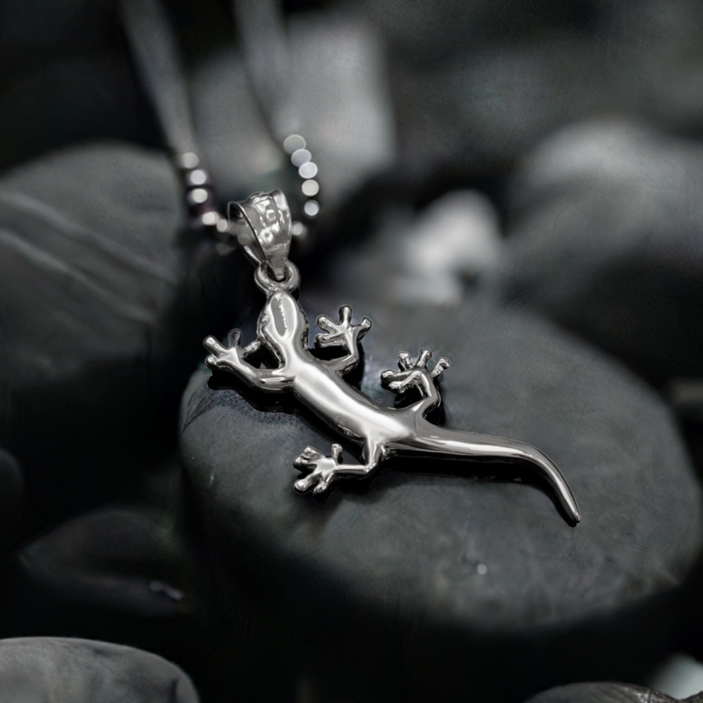 Polished Sterling Silver Salamander Lizard Charm Necklace