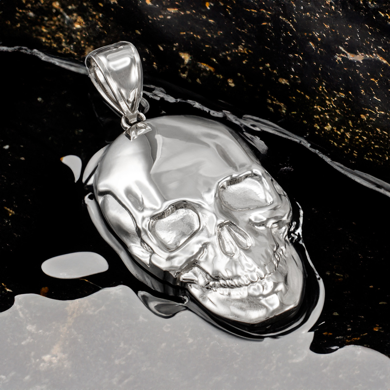 Polished Sterling Silver Mens Skull Pendant