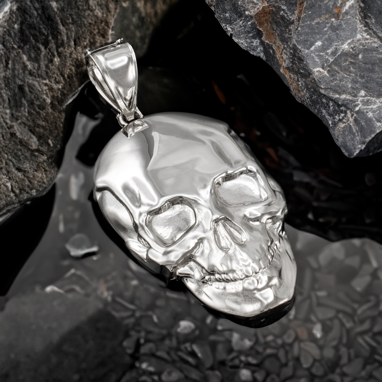 Polished Sterling Silver Mens Skull Pendant