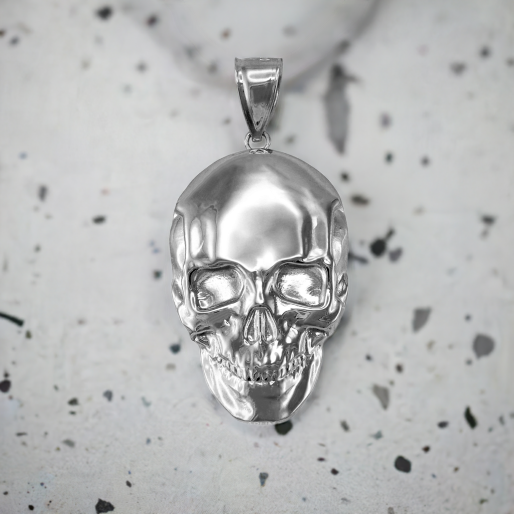 Polished Sterling Silver Mens Skull Pendant