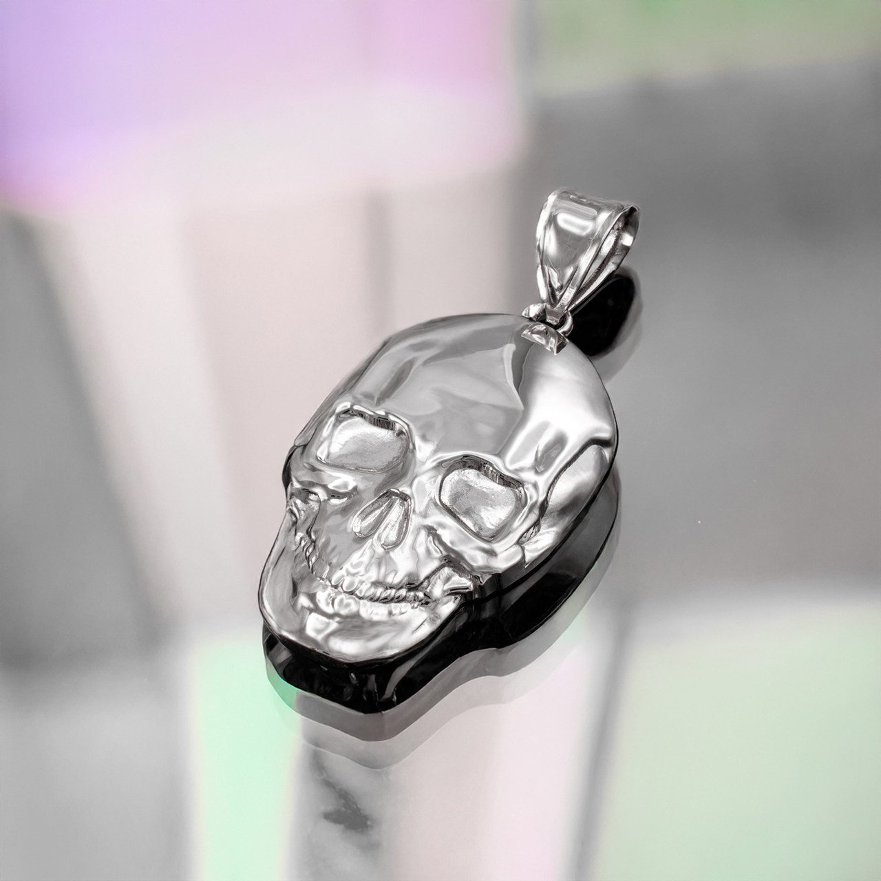Polished Sterling Silver Mens Skull Pendant
