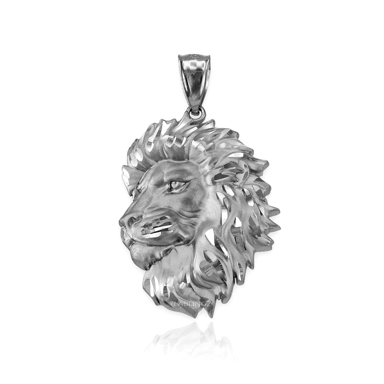Majestic Sterling Silver Lion Face Sparkle Cut Pendant