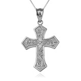 Sterling Silver Christian Passion CZ Cross Pendant Necklace