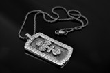 Sterling Silver Eastern Orthodox Cross Dog Tag CZ Pendant Necklace