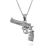 Revolver Pistol Gun Pendant Necklace in Sterling Silver